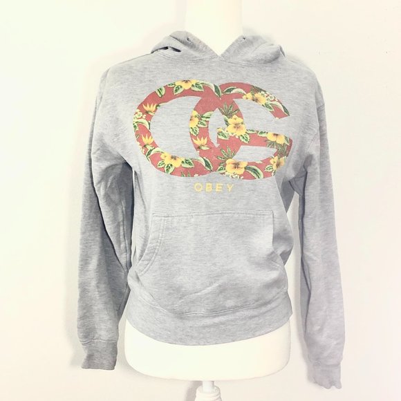 Obey Tops - Obey Giant Flower Logo Gray Sweatshirt